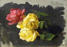 "Розы" 1894. Россия Картон, масло. 25 x 33,5